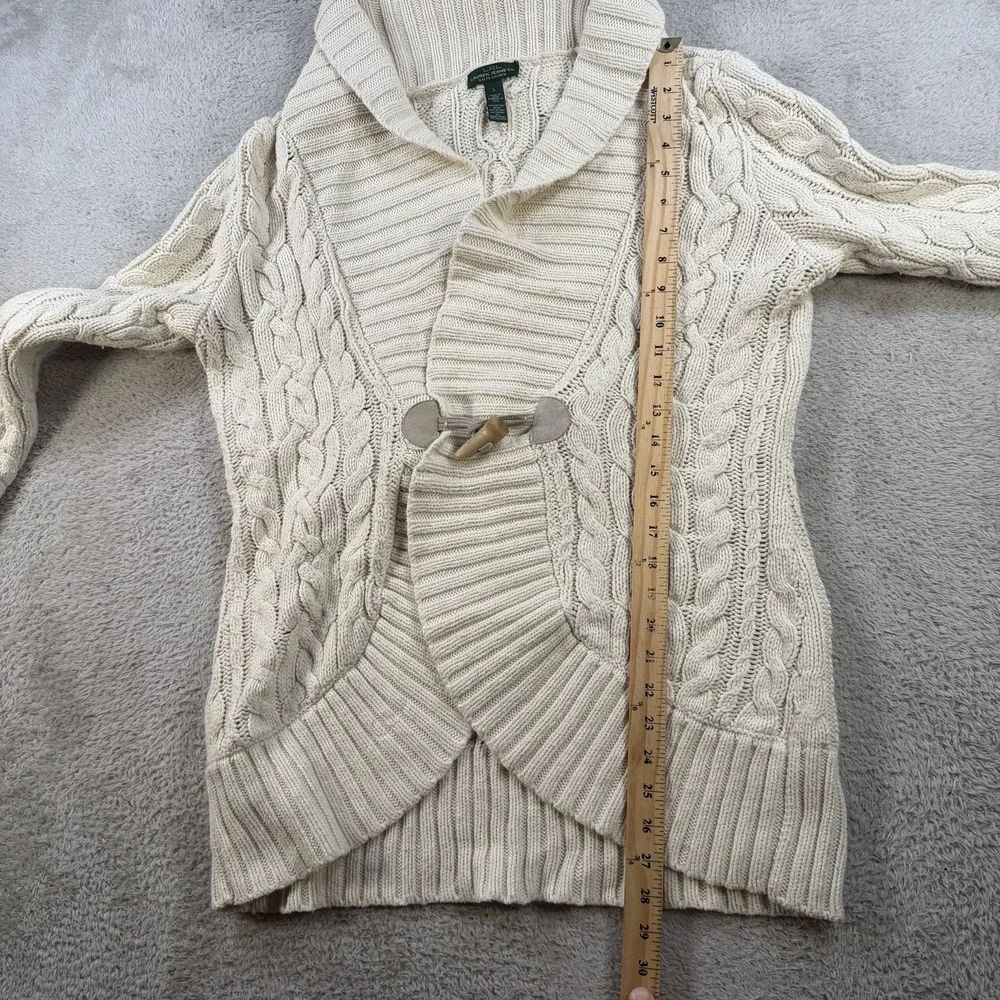 LRL Cardigan Womens Large Cream Cable Knit Shawl Collar Toggle Chunky Sweater - Picture 5 of 6